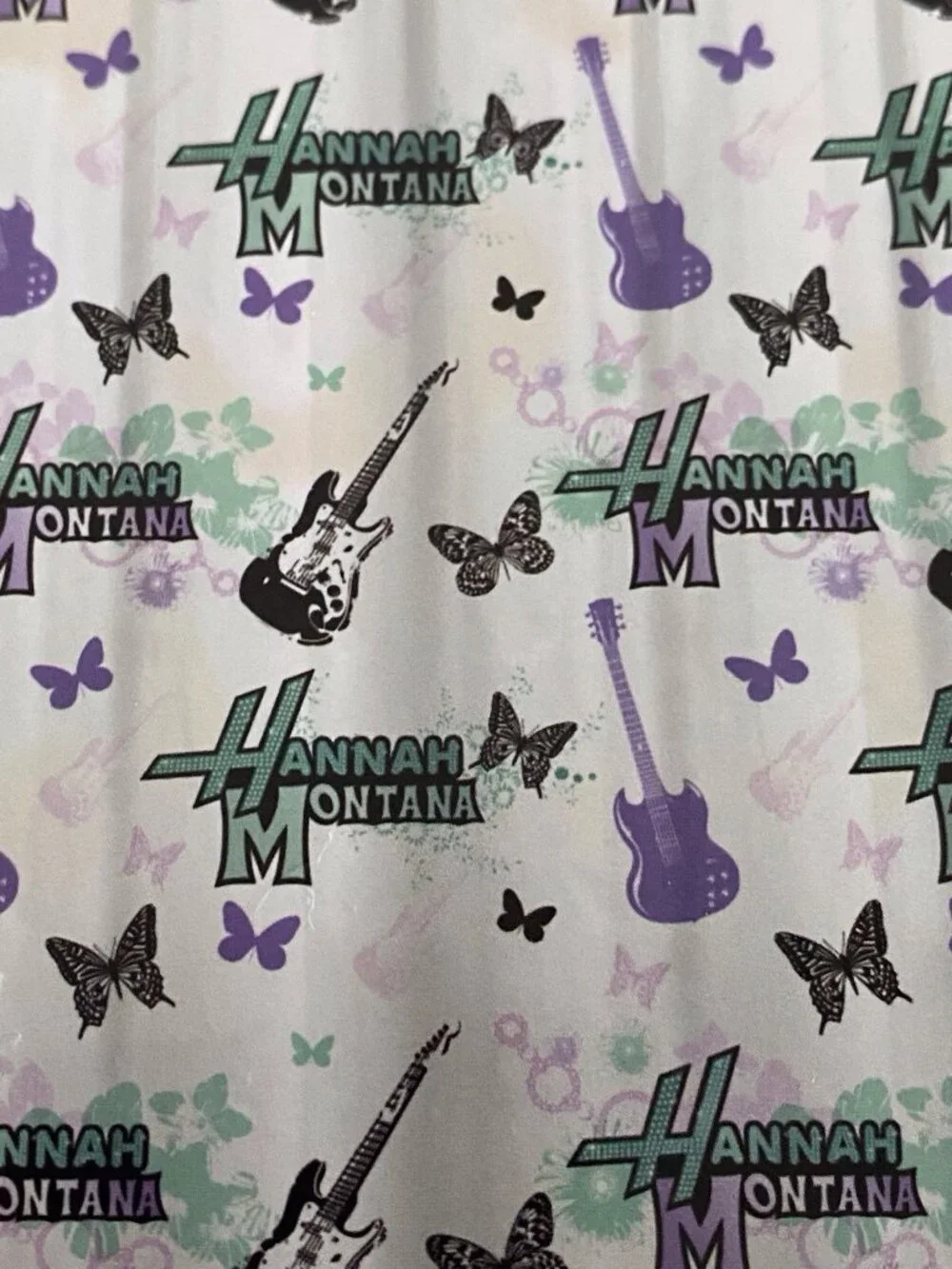 13 Piece Disney Hannah Montana Guitar Butterfly‎ Fabric Shower Curtain 72” X 72”